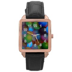 Multicolored Patterned Spheres 3d Rose Gold Leather Watch  by Sapixe