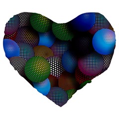 Multicolored Patterned Spheres 3d Large 19  Premium Flano Heart Shape Cushions by Sapixe