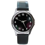 Neon Flowers And Swirls Abstract Round Metal Watch Front