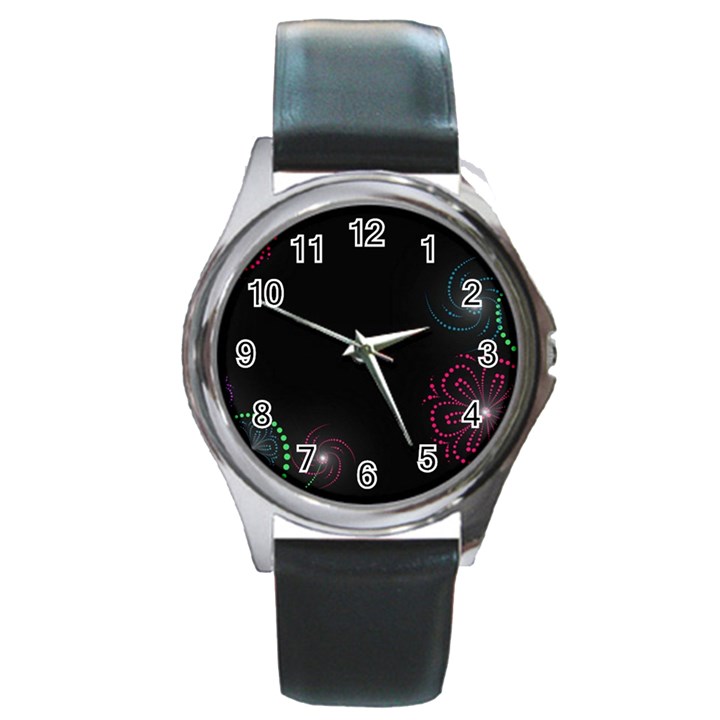 Neon Flowers And Swirls Abstract Round Metal Watch