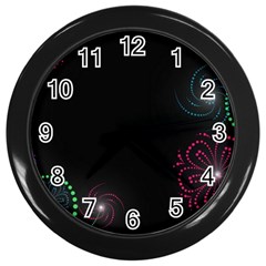 Neon Flowers And Swirls Abstract Wall Clocks (black) by Sapixe