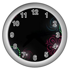 Neon Flowers And Swirls Abstract Wall Clocks (silver)  by Sapixe