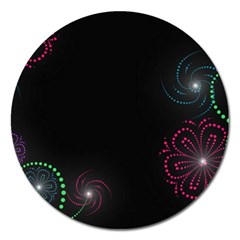 Neon Flowers And Swirls Abstract Magnet 5  (round) by Sapixe