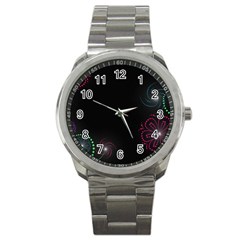 Neon Flowers And Swirls Abstract Sport Metal Watch by Sapixe