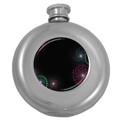 Neon Flowers And Swirls Abstract Round Hip Flask (5 Oz) by Sapixe