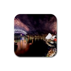 New Year’s Evein Sydney Australia Opera House Celebration Fireworks Rubber Square Coaster (4 Pack)  by Sapixe