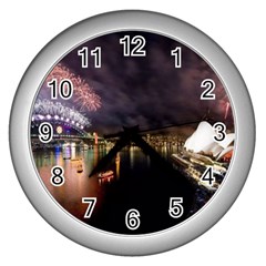 New Year’s Evein Sydney Australia Opera House Celebration Fireworks Wall Clocks (silver)  by Sapixe