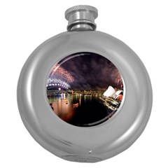 New Year’s Evein Sydney Australia Opera House Celebration Fireworks Round Hip Flask (5 Oz) by Sapixe