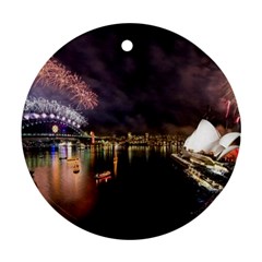 New Year’s Evein Sydney Australia Opera House Celebration Fireworks Round Ornament (two Sides) by Sapixe