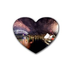 New Year’s Evein Sydney Australia Opera House Celebration Fireworks Rubber Coaster (heart)  by Sapixe