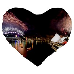 New Year’s Evein Sydney Australia Opera House Celebration Fireworks Large 19  Premium Heart Shape Cushions by Sapixe