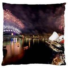 New Year’s Evein Sydney Australia Opera House Celebration Fireworks Large Flano Cushion Case (one Side) by Sapixe