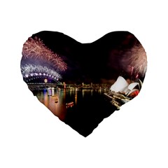 New Year’s Evein Sydney Australia Opera House Celebration Fireworks Standard 16  Premium Flano Heart Shape Cushions by Sapixe