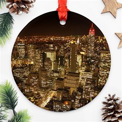 New York City At Night Future City Night Ornament (round) by Sapixe