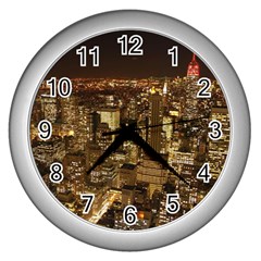 New York City At Night Future City Night Wall Clocks (silver)  by Sapixe