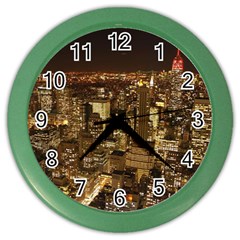 New York City At Night Future City Night Color Wall Clocks by Sapixe