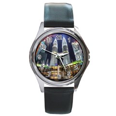 New Years Eve Petronas Towers Kuala Lumpur Malaysia Round Metal Watch by Sapixe