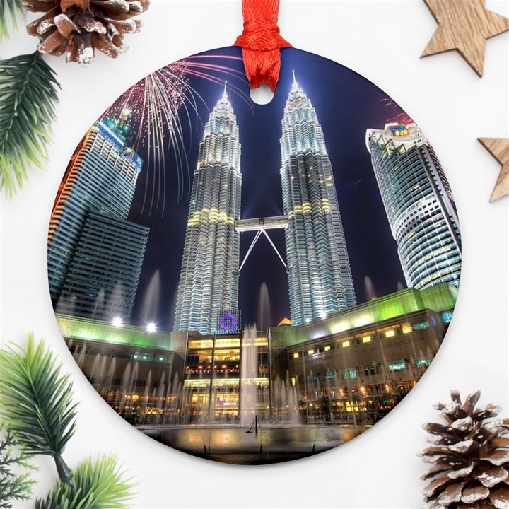 New Years Eve Petronas Towers Kuala Lumpur Malaysia Ornament (Round)