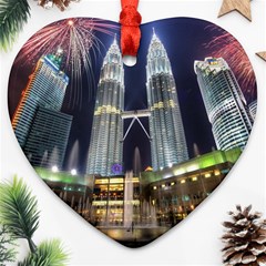 New Years Eve Petronas Towers Kuala Lumpur Malaysia Ornament (heart) by Sapixe