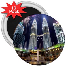 New Years Eve Petronas Towers Kuala Lumpur Malaysia 3  Magnets (10 Pack)  by Sapixe