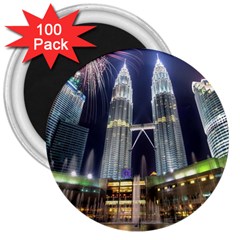 New Years Eve Petronas Towers Kuala Lumpur Malaysia 3  Magnets (100 Pack) by Sapixe