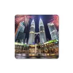 New Years Eve Petronas Towers Kuala Lumpur Malaysia Square Magnet by Sapixe