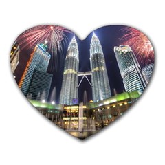 New Years Eve Petronas Towers Kuala Lumpur Malaysia Heart Mousepads by Sapixe