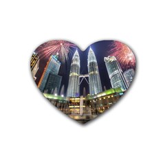 New Years Eve Petronas Towers Kuala Lumpur Malaysia Heart Coaster (4 Pack)  by Sapixe