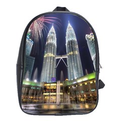 New Years Eve Petronas Towers Kuala Lumpur Malaysia School Bag (large) by Sapixe