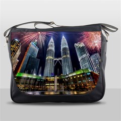 New Years Eve Petronas Towers Kuala Lumpur Malaysia Messenger Bags by Sapixe