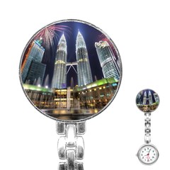 New Years Eve Petronas Towers Kuala Lumpur Malaysia Stainless Steel Nurses Watch by Sapixe