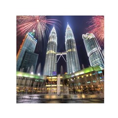 New Years Eve Petronas Towers Kuala Lumpur Malaysia Small Satin Scarf (square) by Sapixe