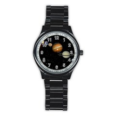 Outer Space Planets Solar System Stainless Steel Round Watch by Sapixe