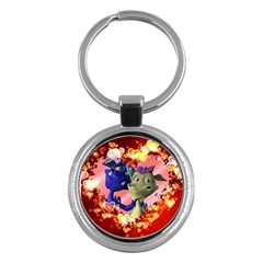 Ove Hearts Cute Valentine Dragon Key Chains (round)  by Sapixe