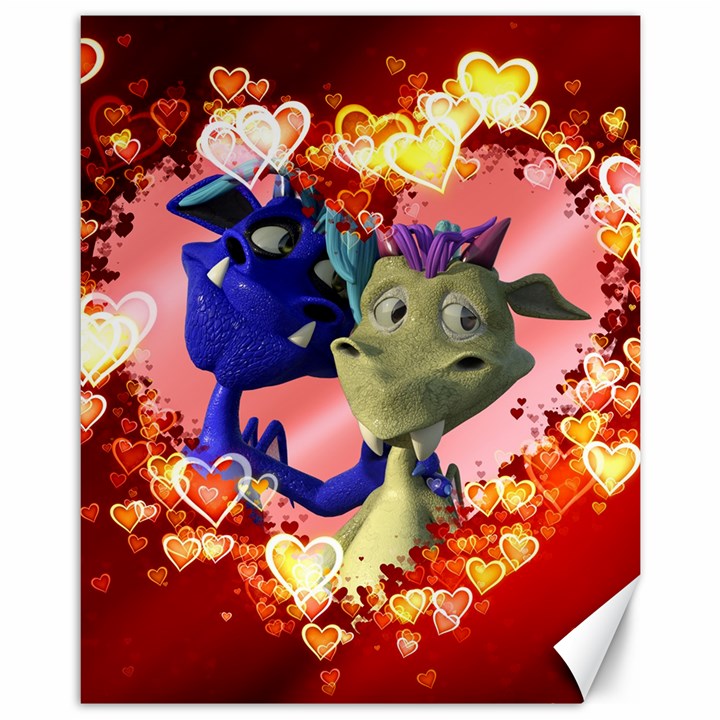 Ove Hearts Cute Valentine Dragon Canvas 11  x 14  