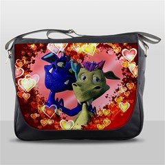 Ove Hearts Cute Valentine Dragon Messenger Bags by Sapixe