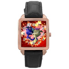 Ove Hearts Cute Valentine Dragon Rose Gold Leather Watch  by Sapixe