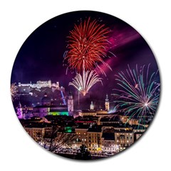 New Year New Year’s Eve In Salzburg Austria Holiday Celebration Fireworks Round Mousepads by Sapixe