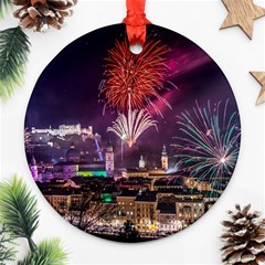 New Year New Year’s Eve In Salzburg Austria Holiday Celebration Fireworks Ornament (round) by Sapixe