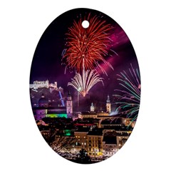 New Year New Year’s Eve In Salzburg Austria Holiday Celebration Fireworks Ornament (oval) by Sapixe