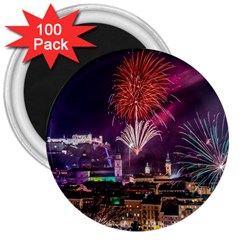 New Year New Year’s Eve In Salzburg Austria Holiday Celebration Fireworks 3  Magnets (100 Pack) by Sapixe