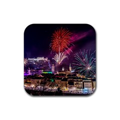 New Year New Year’s Eve In Salzburg Austria Holiday Celebration Fireworks Rubber Coaster (square)  by Sapixe