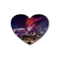 New Year New Year’s Eve In Salzburg Austria Holiday Celebration Fireworks Rubber Coaster (heart)  by Sapixe