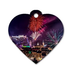 New Year New Year’s Eve In Salzburg Austria Holiday Celebration Fireworks Dog Tag Heart (two Sides) by Sapixe