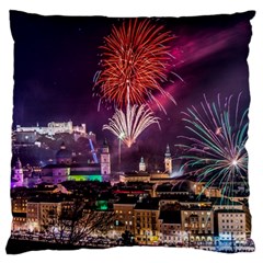 New Year New Year’s Eve In Salzburg Austria Holiday Celebration Fireworks Large Cushion Case (one Side) by Sapixe