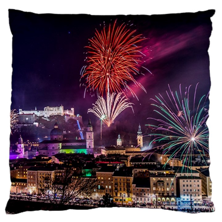 New Year New Year’s Eve In Salzburg Austria Holiday Celebration Fireworks Large Flano Cushion Case (Two Sides)