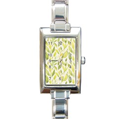 Green Leaves Nature Patter Rectangle Italian Charm Watch by paulaoliveiradesign