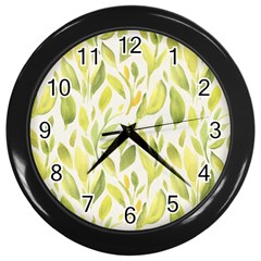 Green Leaves Nature Patter Wall Clocks (black) by paulaoliveiradesign