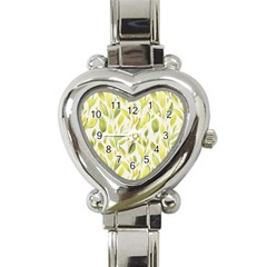 Green Leaves Nature Patter Heart Italian Charm Watch by paulaoliveiradesign