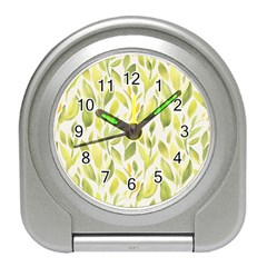 Green Leaves Nature Patter Travel Alarm Clocks by paulaoliveiradesign